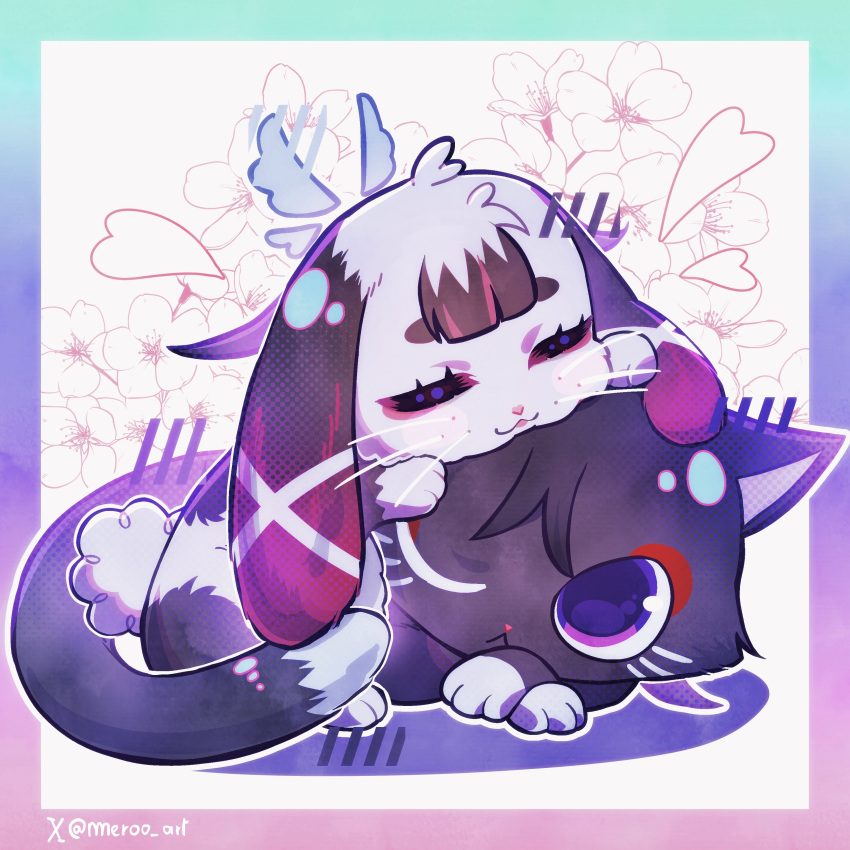 :<, :3, absurdres, animalization, black_cat, blue_wings, blunt_bangs, border