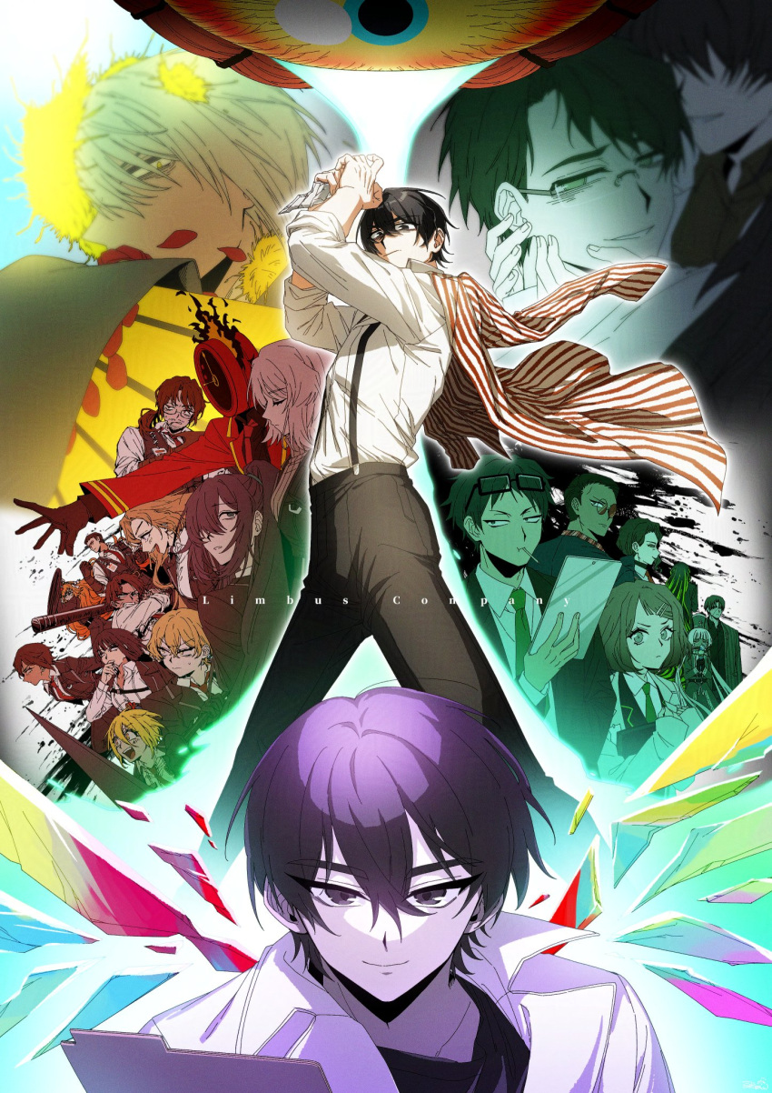 1other, 6+boys, 6+girls, alfonso_(project_moon), arms_up, black_eyes, black_hair, black_pants