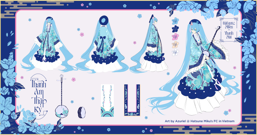 1girl, absurdly_long_hair, absurdres, ao_dai, ao_nhat_binh, azuriel, blue_border, blue_dress
