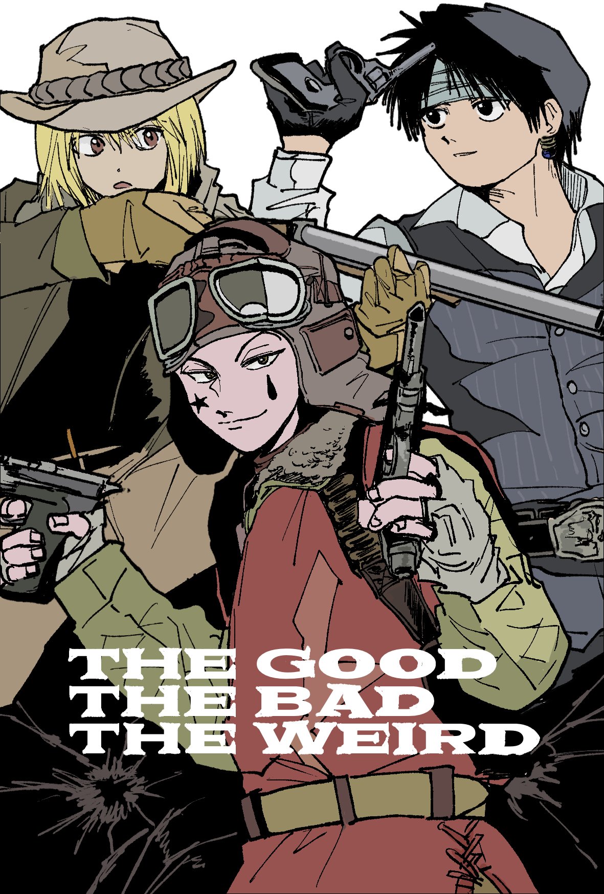 3boys, baadaqua, brown_vest, chrollo_lucilfer, commentary_request, cowboy, cowboy_hat, cowboy_western