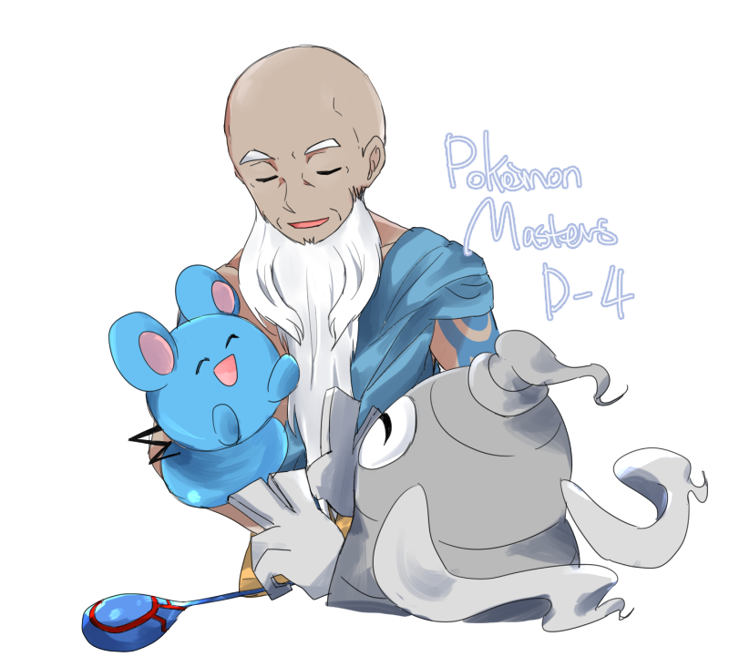 1boy, arm_tattoo, azurill, bald, beard, closed_eyes, commentary_request, dusclops