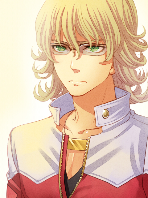 barnaby_brooks_jr, blonde_hair, frontier_town, glasses, green_eyes, jacket, jewelry, male