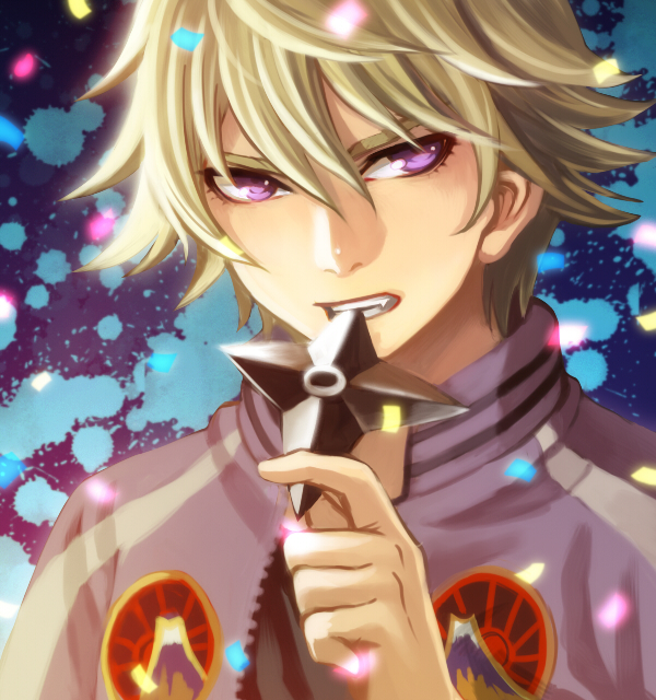 biting, blonde_hair, frontier_town, ivan_karelin, jacket, letterman_jacket, male, purple_eyes