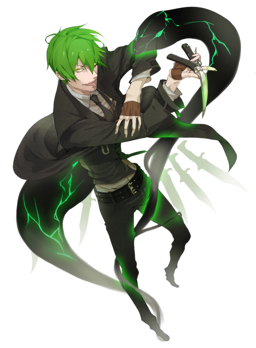 balisong, belt, blazblue, coat, fingerless_gloves, foreshortening, from_above, gloves
