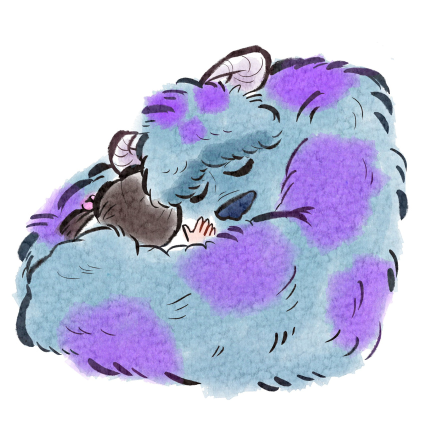 1boy, 1girl, black_hair, boo_(monsters_inc.), child, furry, furry_with_non-furry, highres