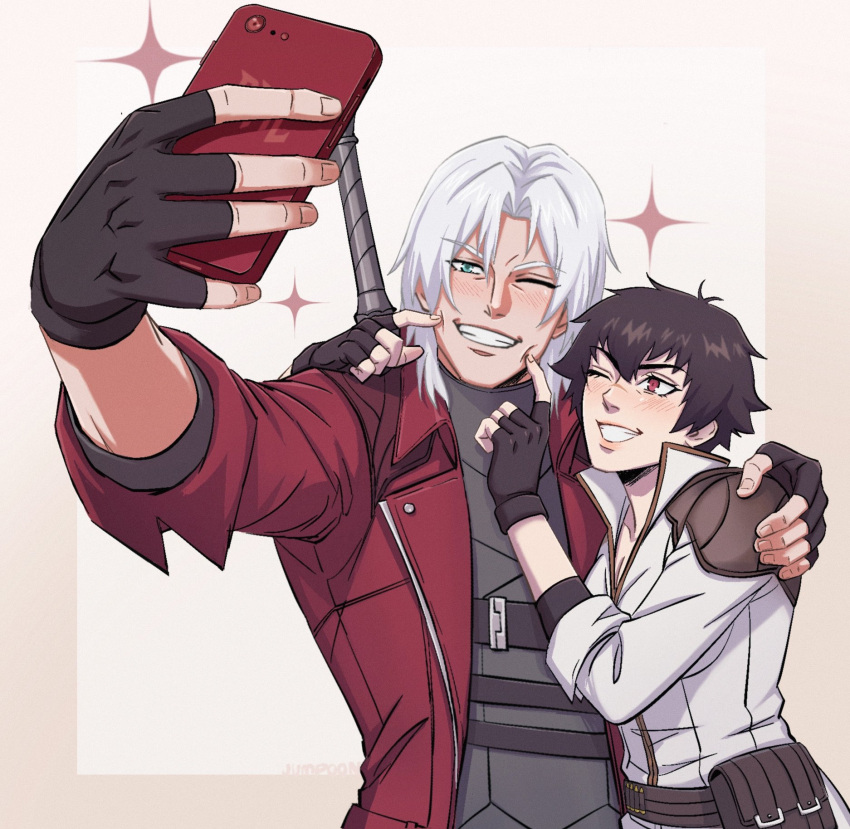 1boy, 1girl, bodysuit, coat, dante_(devil_may_cry), devil_may_cry_(netflix), devil_may_cry_(series), highres