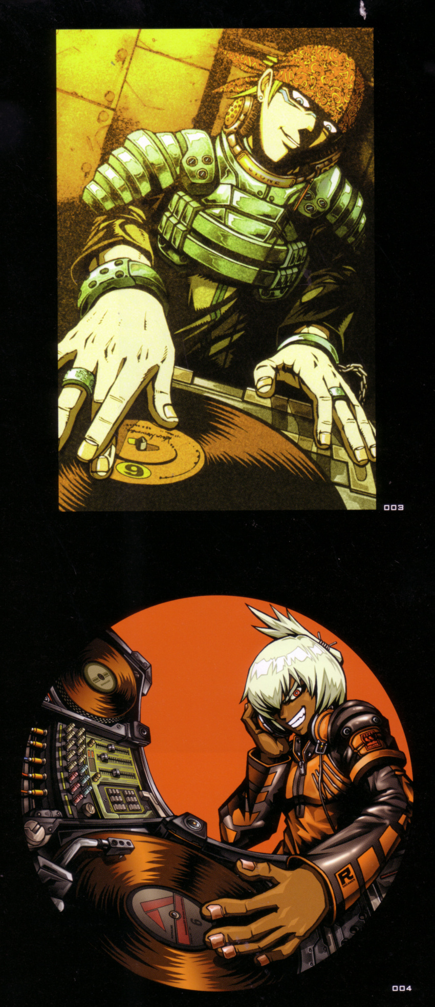 2boys, absurdres, artbook, bandana, beatmania_iidx, bemani, blonde_hair, blue_eyes