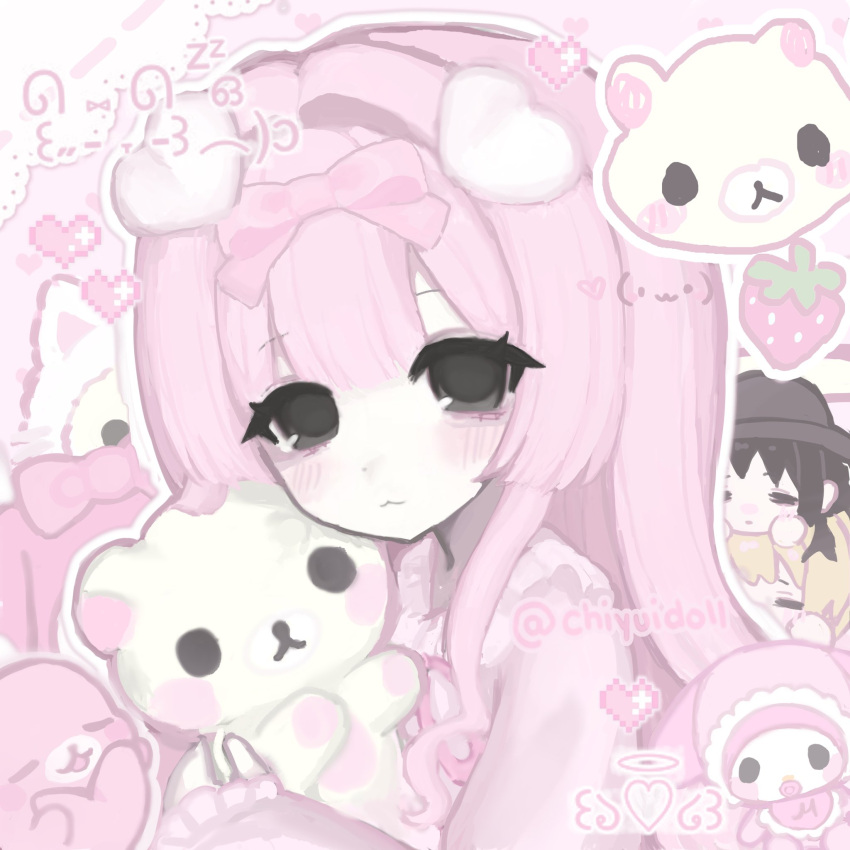 1girl, 2000s_(style), :<, :3, =_=, black_eyes, black_hair, black_hat