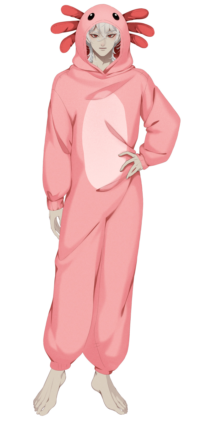 1boy, a_date_with_death, absurdres, animal-shaped_clothes, axolotl, barefoot, bishounen, casper_(a_date_with_death)