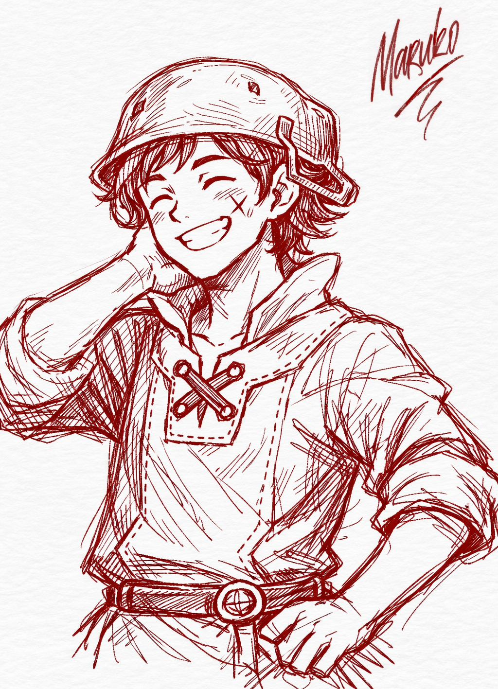 1boy, arm_behind_head, closed_eyes, cross_scar, donnel_(fire_emblem), fire_emblem, fire_emblem_awakening, hand_on_own_hip