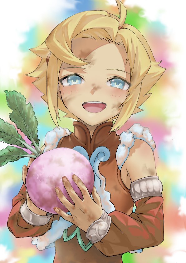 1boy, blonde_hair, blue_eyes, commentary_request, male_focus, mice_(rune_factory), open_mouth, rune_factory
