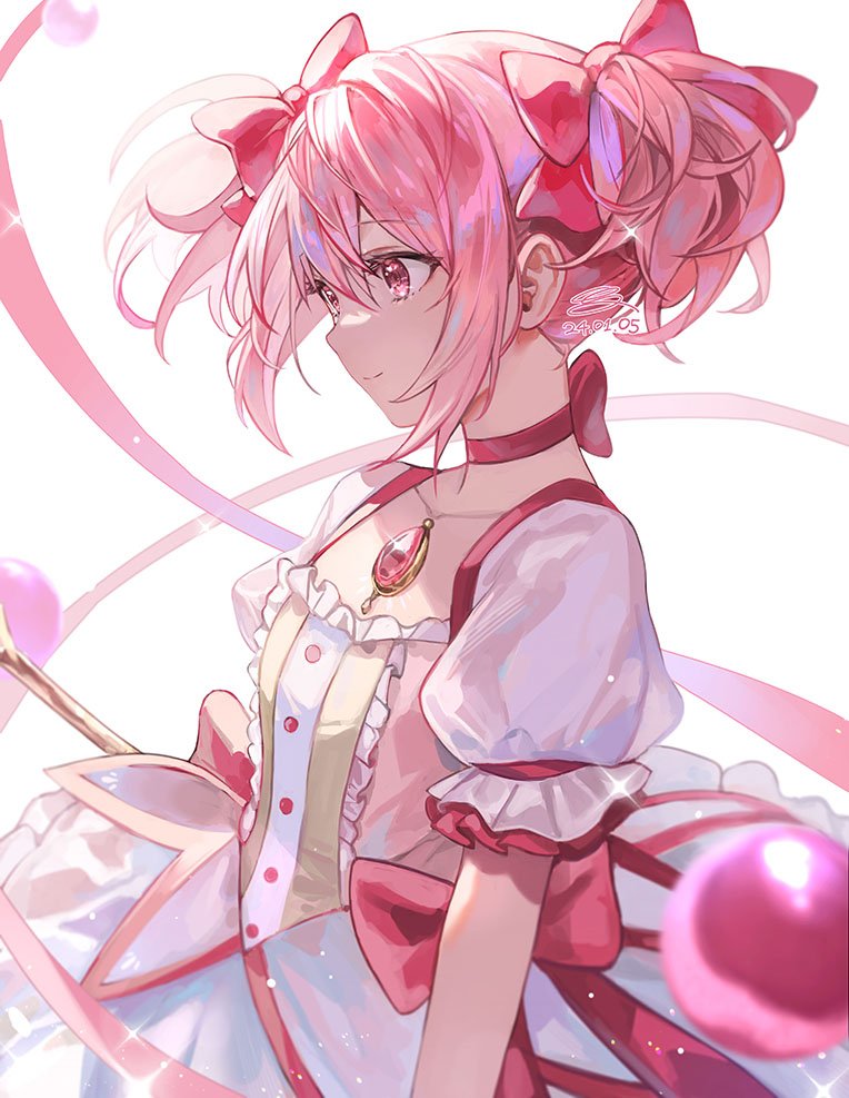 1girl, bad_id, bad_twitter_id, bow, bubble_skirt, closed_mouth, cowboy_shot, dated