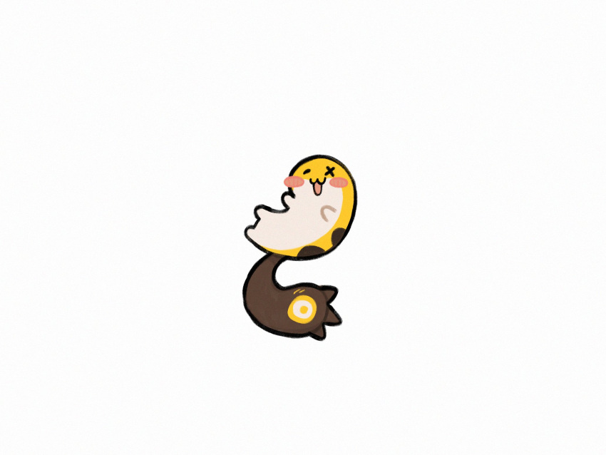 :3, :d, black_tail, blush, blush_stickers, commentary, creature, creature_focus