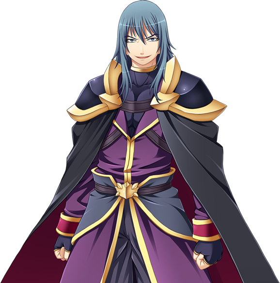 1boy, armor, blue_eyes, blue_hair, cape, evil_grin, evil_smile, fingerless_gloves