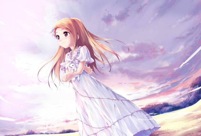 artist_request, asterisk_(artist), brown_hair, cloud, dress, idolmaster, light_smile, long_hair