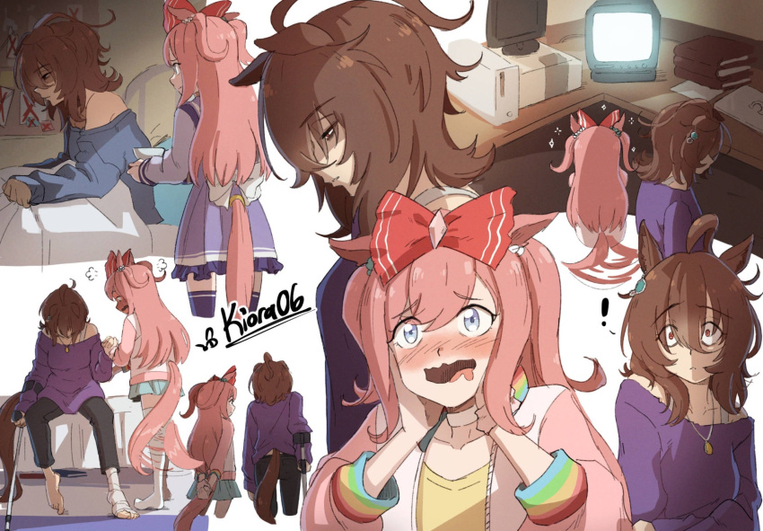!, 2girls, agnes_digital_(casual)_(umamusume), agnes_digital_(umamusume), agnes_tachyon_(casual)_(umamusume), agnes_tachyon_(umamusume), ahoge, animal_ears