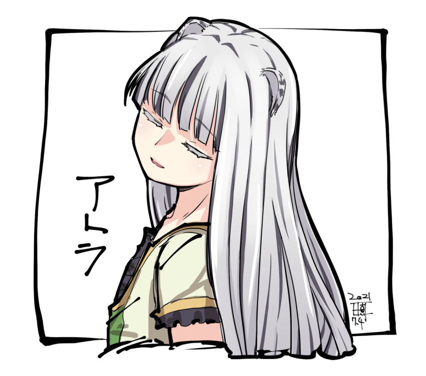 1girl, animal_ears, atla_fayon, black_dress, blunt_bangs, child, closed_eyes, commentary_request