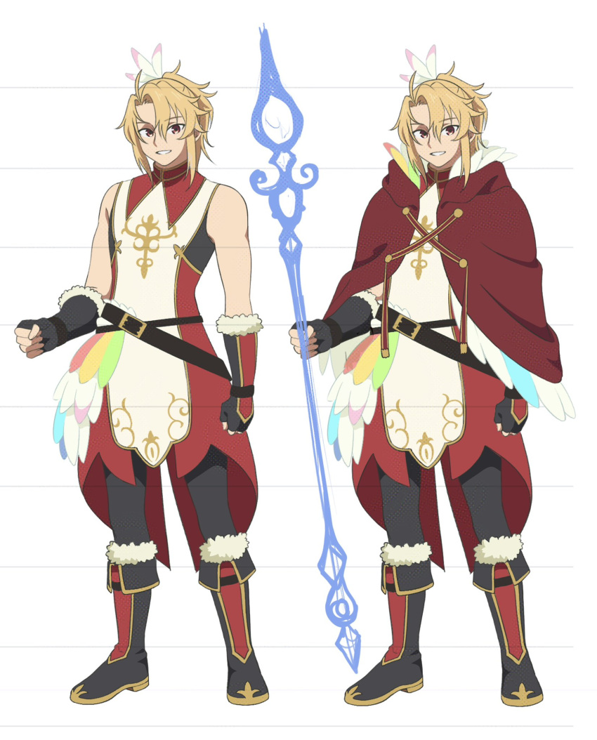 1boy, belt, black_belt, black_boots, black_gloves, black_pants, black_shirt, blonde_hair