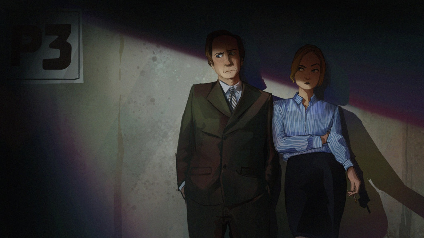 1boy, 1girl, better_call_saul, blonde_hair, breaking_bad, brown_hair, cigarette, formal_clothes