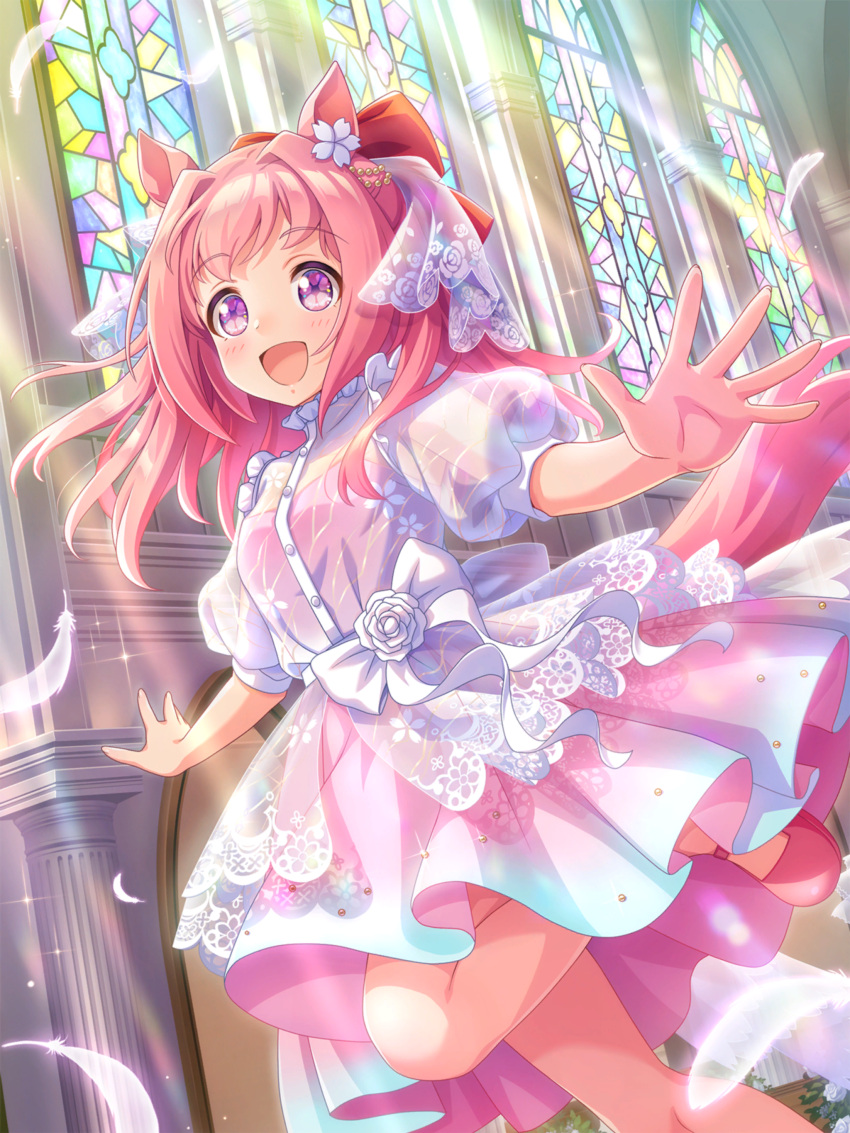 1girl, absurdres, animal_ears, artist_request, bare_arms, bare_legs, beads, bow