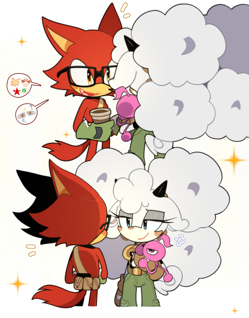 1boy, 1girl, 2boys, absurdres, afro, animal_ears, artist_name, avatar_(sonic_forces)