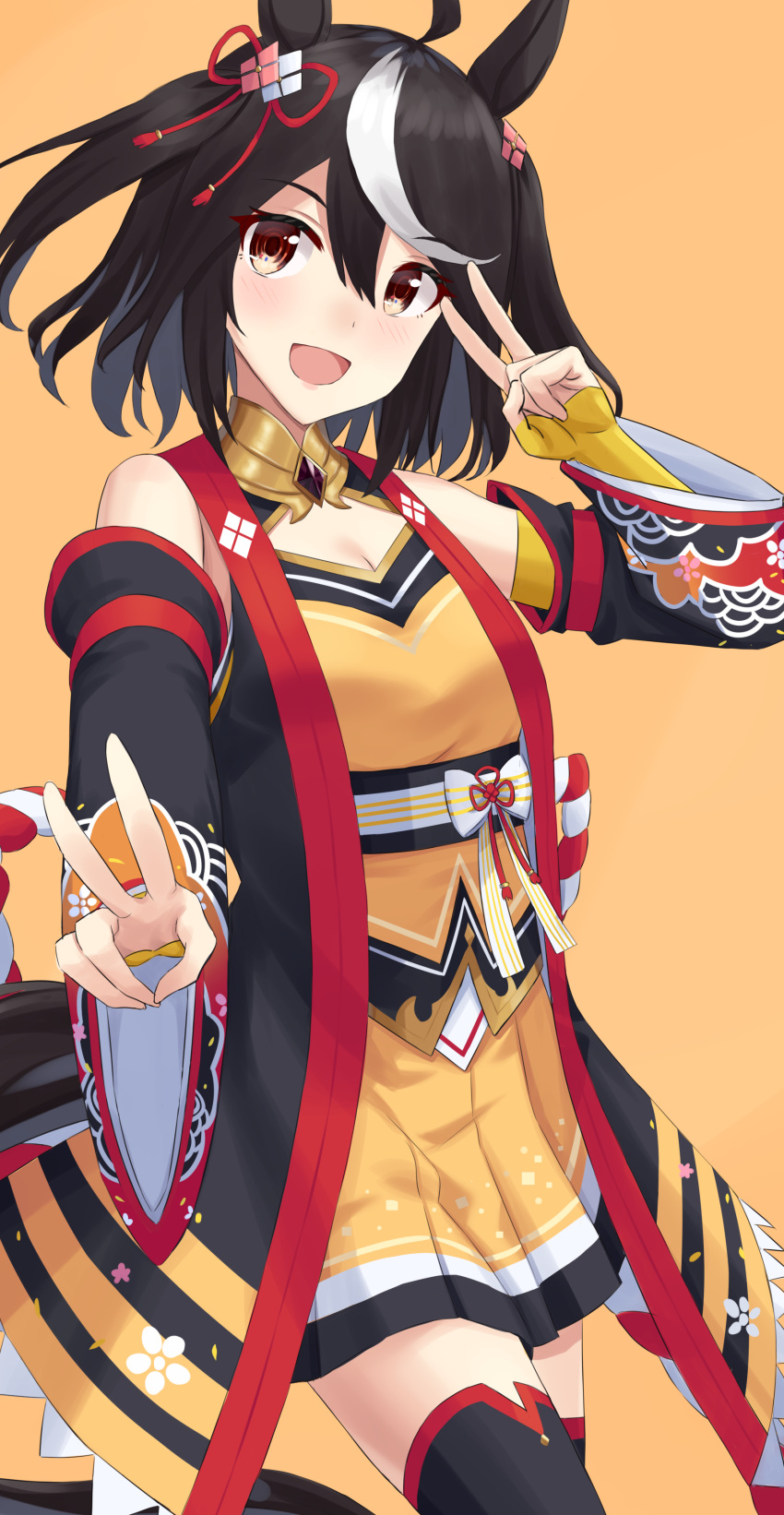 1girl, absurdres, ahoge, animal_ears, black_gem, black_hair, black_robe, black_thighhighs