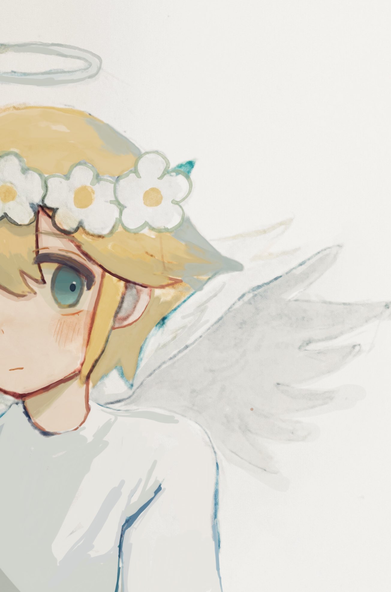 1boy, alternate_costume, amecandle_143, angel, angel_wings, basil_(faraway)_(omori), basil_(omori), blonde_hair
