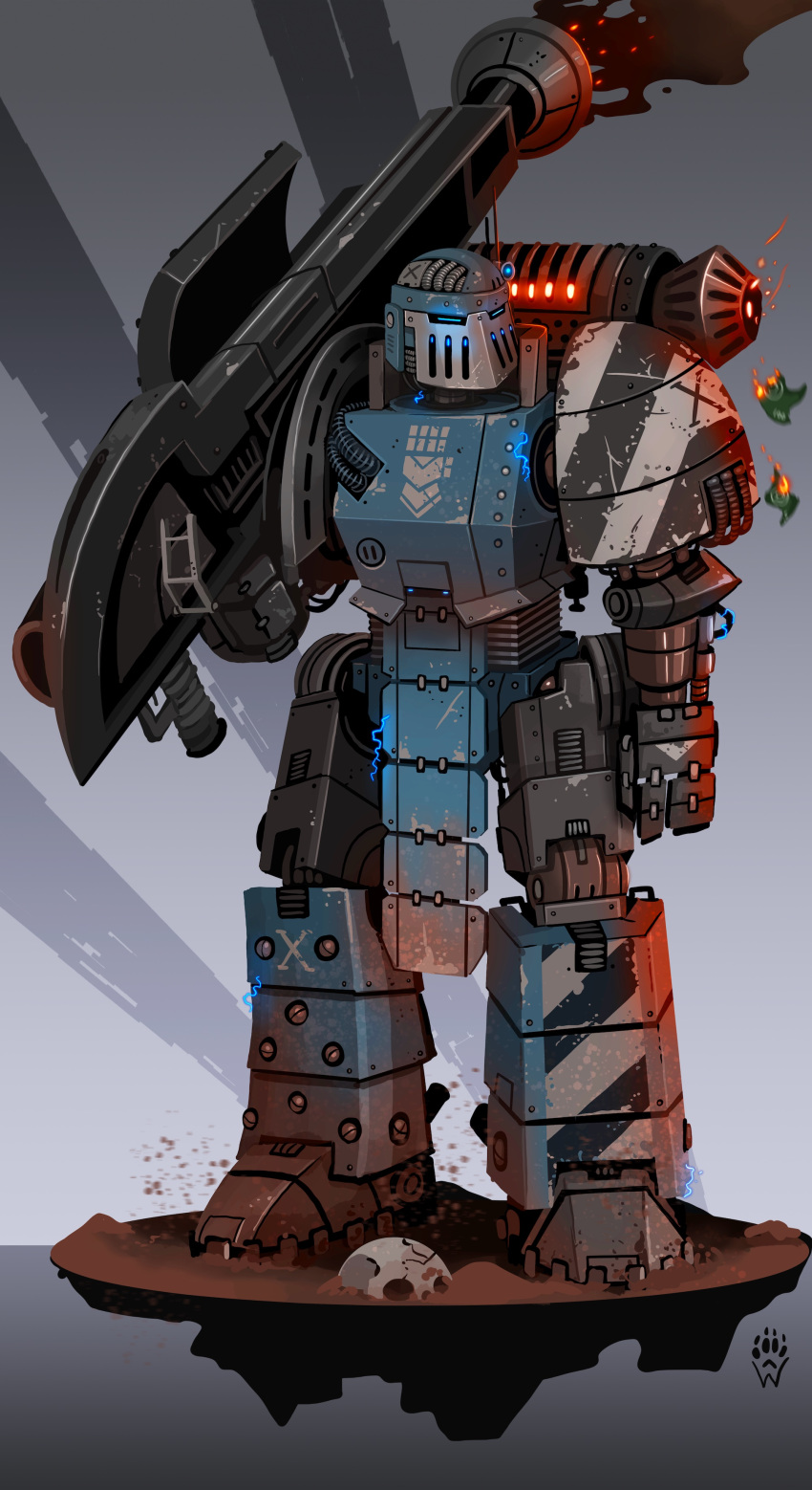 absurdres, adeptus_astartes, armor, artist_logo, battle_damage, blu_soldier_(tf2), blu_soldier_robot_(tf2), blue_armor