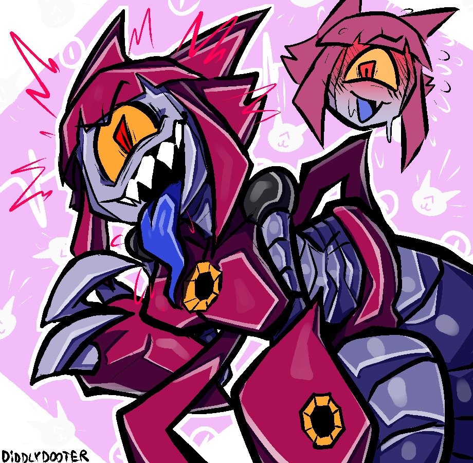1girl, :d, android, blue_tongue, blunt_bangs, blush, colored_sclera, colored_tongue