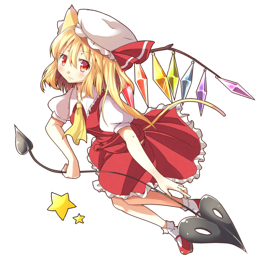 animal_ears, blonde_hair, blush, bobby_socks, flandre_scarlet, footwear, hat, highres