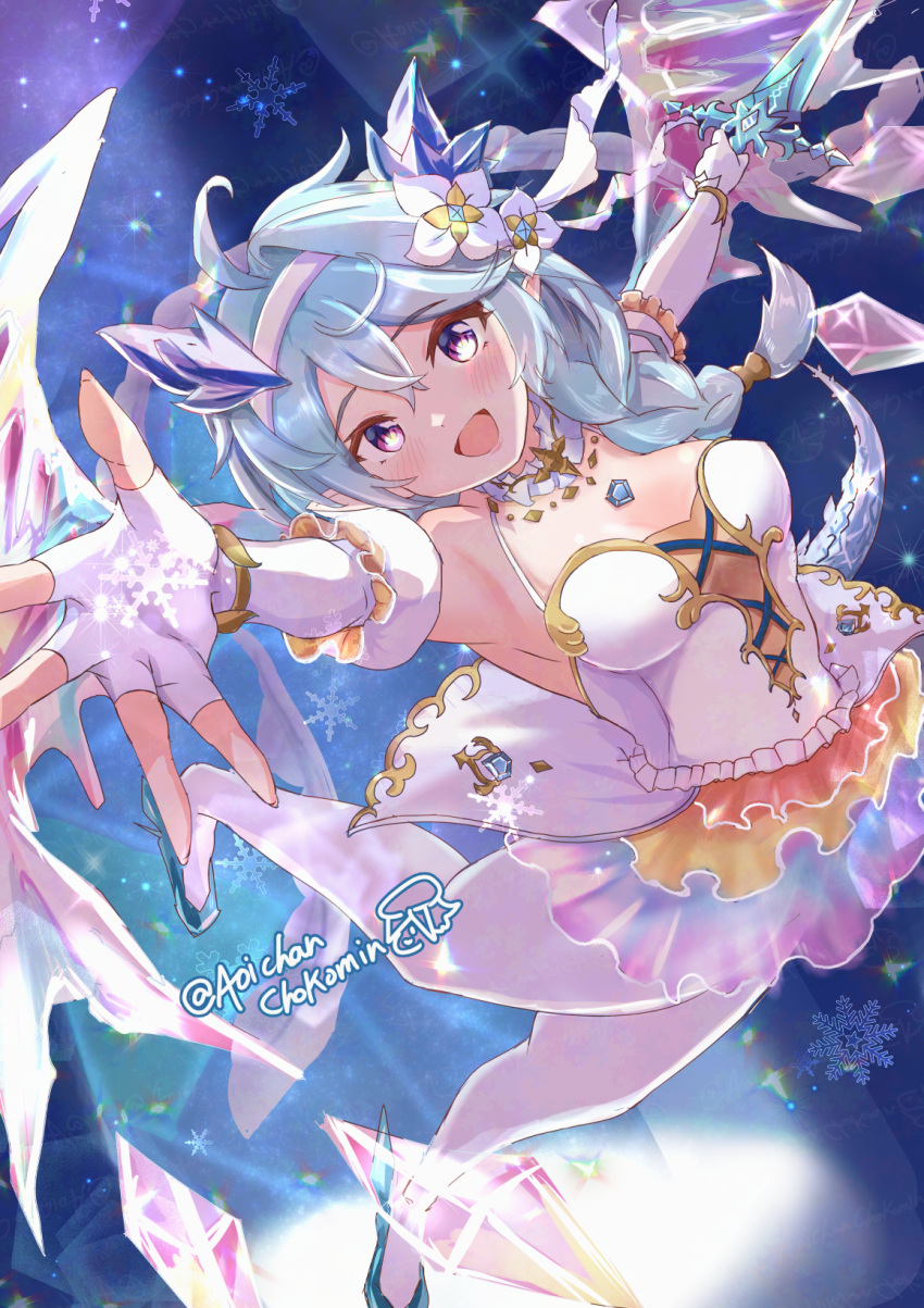 1girl, :d, ahoge, aqua_hair, armpits, bare_shoulders, blush, braid