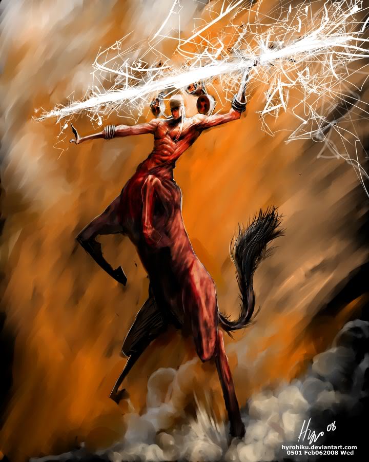 centaur, enel, hyrohiku, lightning, muscle, one_piece, red, watermark