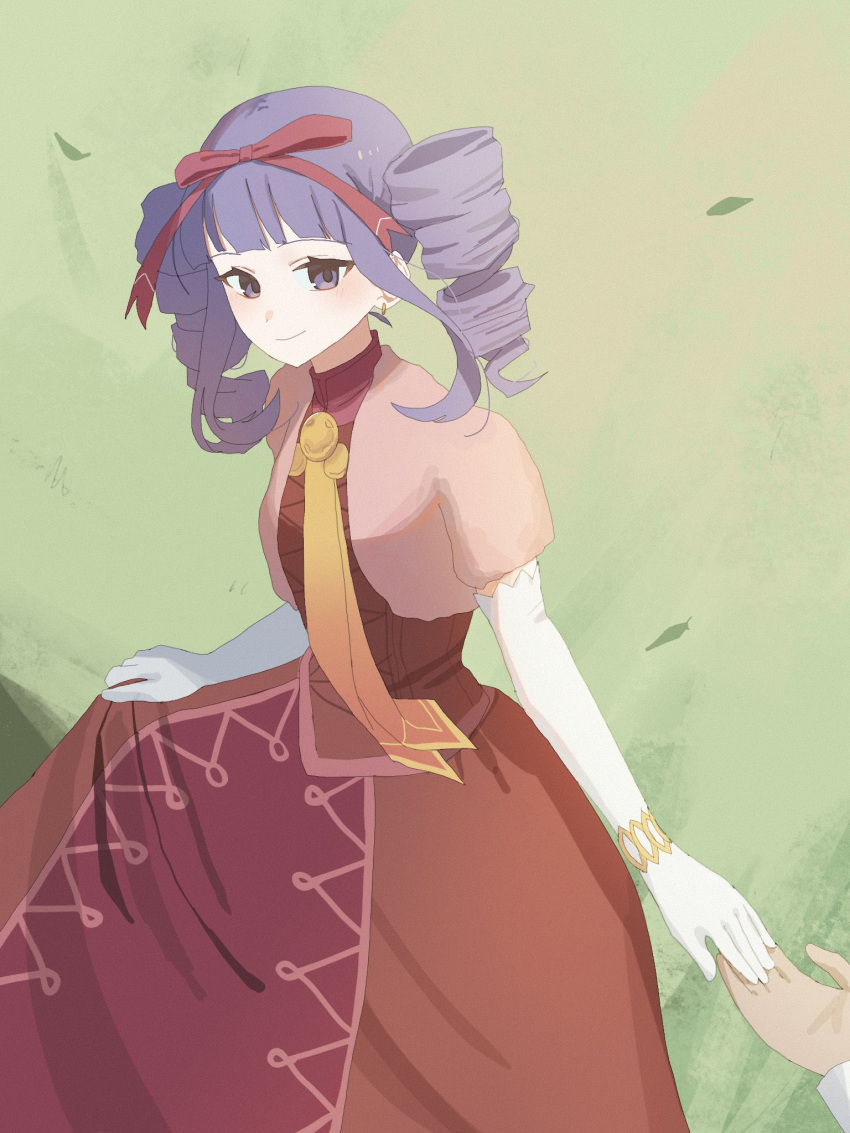1girl, bianca_elarco_viviage, capelet, closed_mouth, dress, drill_hair, gloves, highres