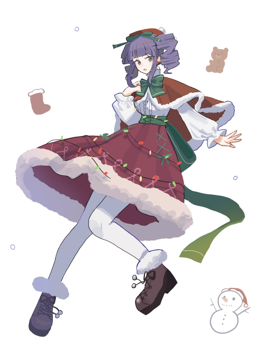 1girl, alternate_costume, bianca_elarco_viviage, christmas, dress, drill_hair, highres, looking_at_viewer