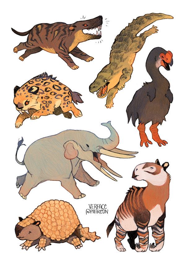 armadillo, bird, chibi, crocodilian, elephant, fangs, fangs_out, glyptodon