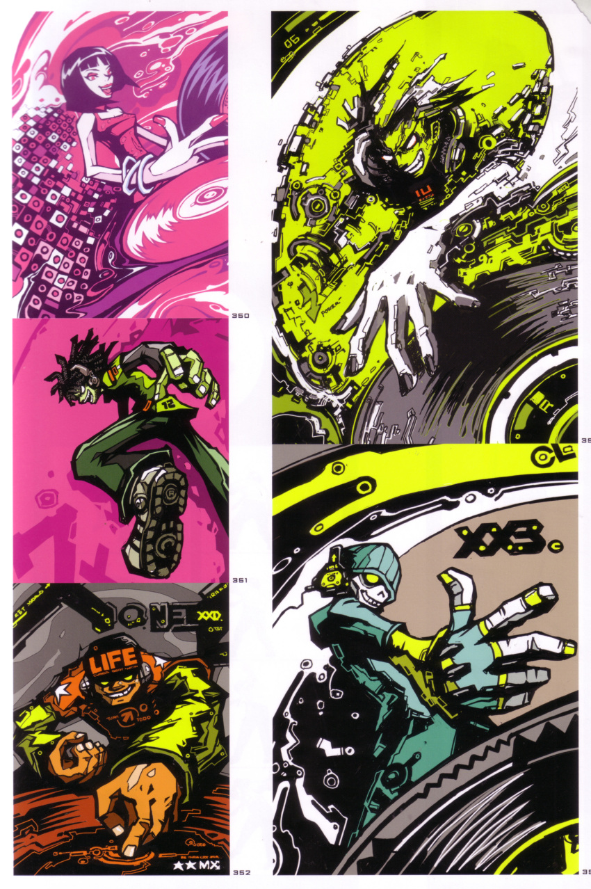 1girl, 4boys, absurdres, artbook, beatmania_iidx, bemani, bracelet, character_request