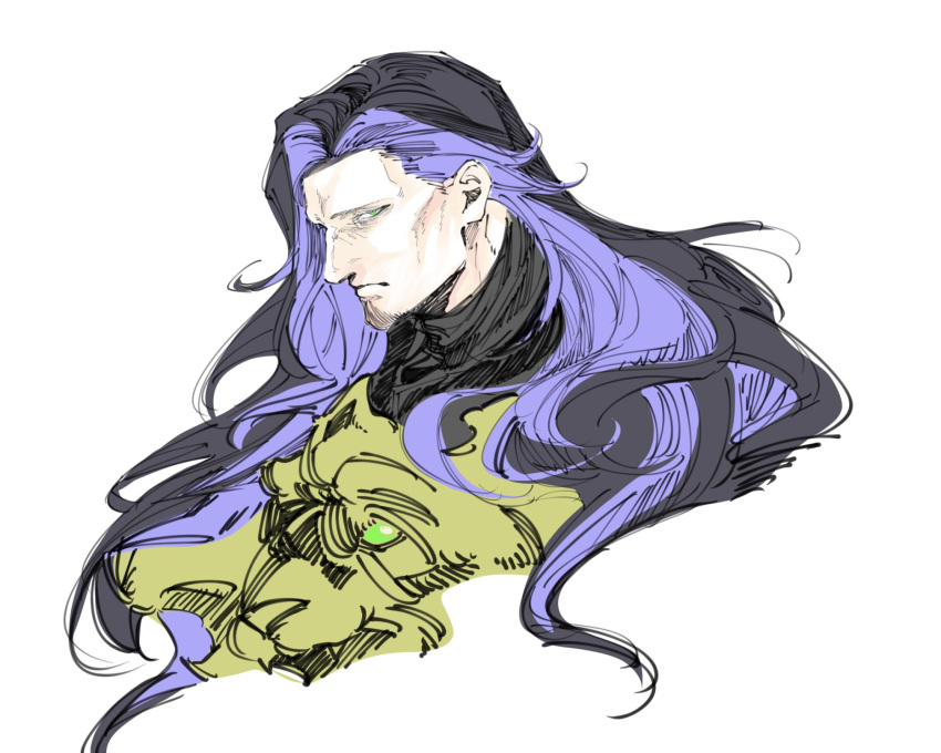 1boy, black_hair, closed_mouth, commentary_request, cropped_torso, facial_hair, fate/grand_order, fate_(series)