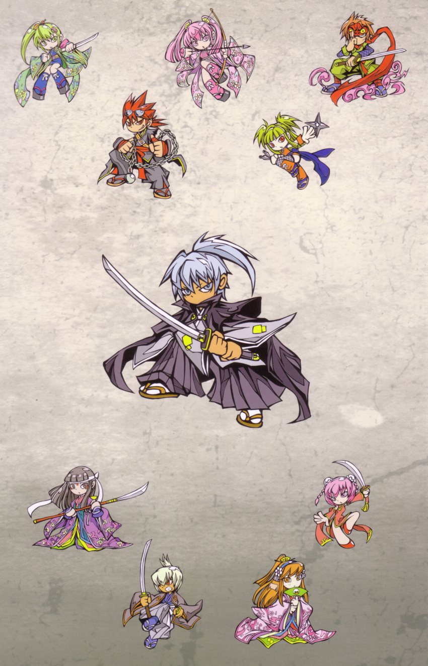 4boys, 5girls, absurdres, artbook, beatmania_iidx, bemani, black_hair, blonde_hair