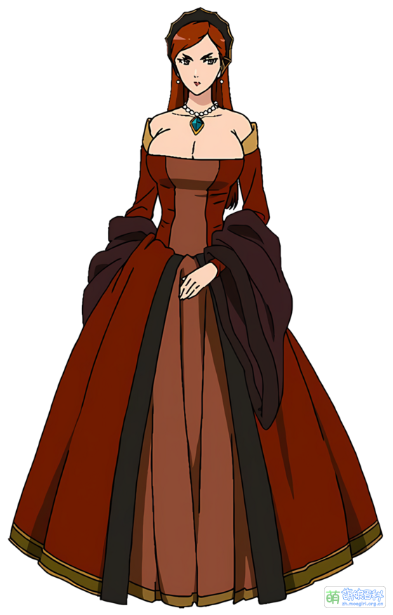 ass, breasts, brown_eyes, dress, hilda_boreas_greyrat, huge_ass, jewelry, large_breasts, lipstick, makeup, mature_male, mushoku_tensei, mushoku_tensei:_game_ni_nattemo_honki_dasu, necklace, pearl_necklace, plunging_neckline, red_dress, red_hair, red_lips