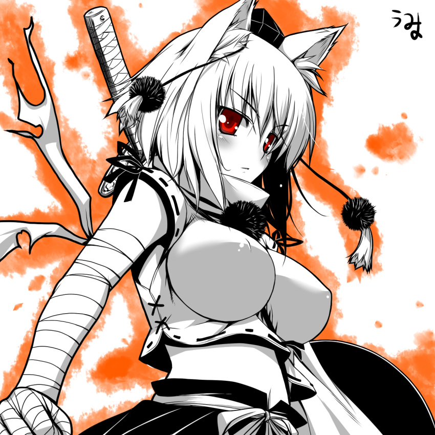 animal_ears, bandage, bandages, blush, breasts, bust, erect_nipples, hat