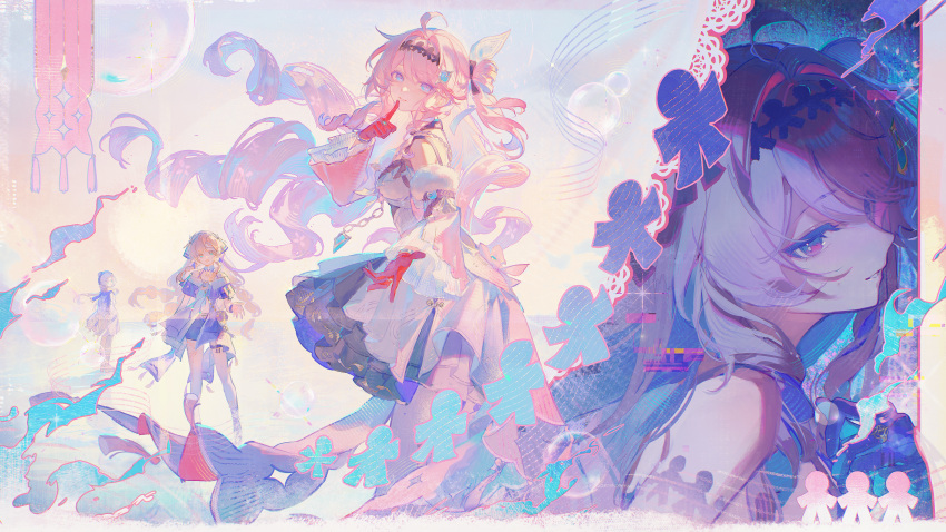 3girls, absurdres, ahoge, breasts, chinese_commentary, commentary_request, denia_(wuthering_waves), detached_sleeves