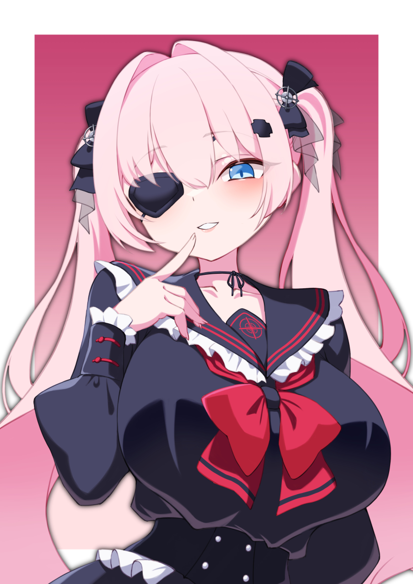1girl, anis_bennett, black_bow, black_sailor_collar, black_shirt, blue_eyes, bow, bowtie