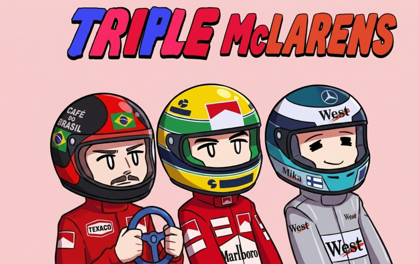 3boys, ayrton_senna, blank_stare, brazilian_flag, chibi, closed_eyes, clothes_writing, commentary