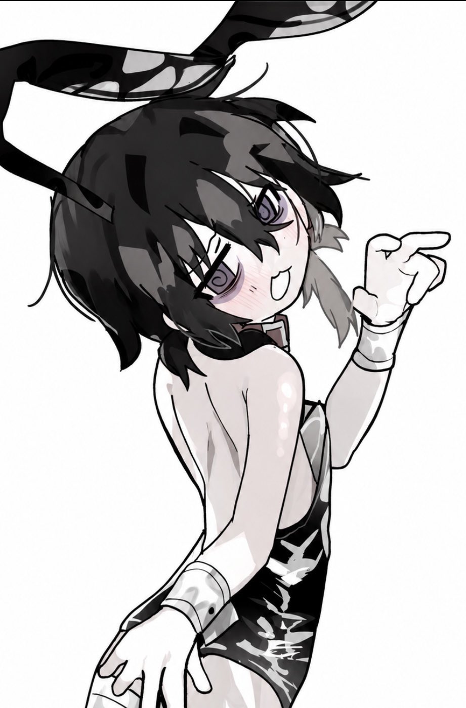 1girl, :3, animal_ears, black_hair, blush, breasts, choker, commentary