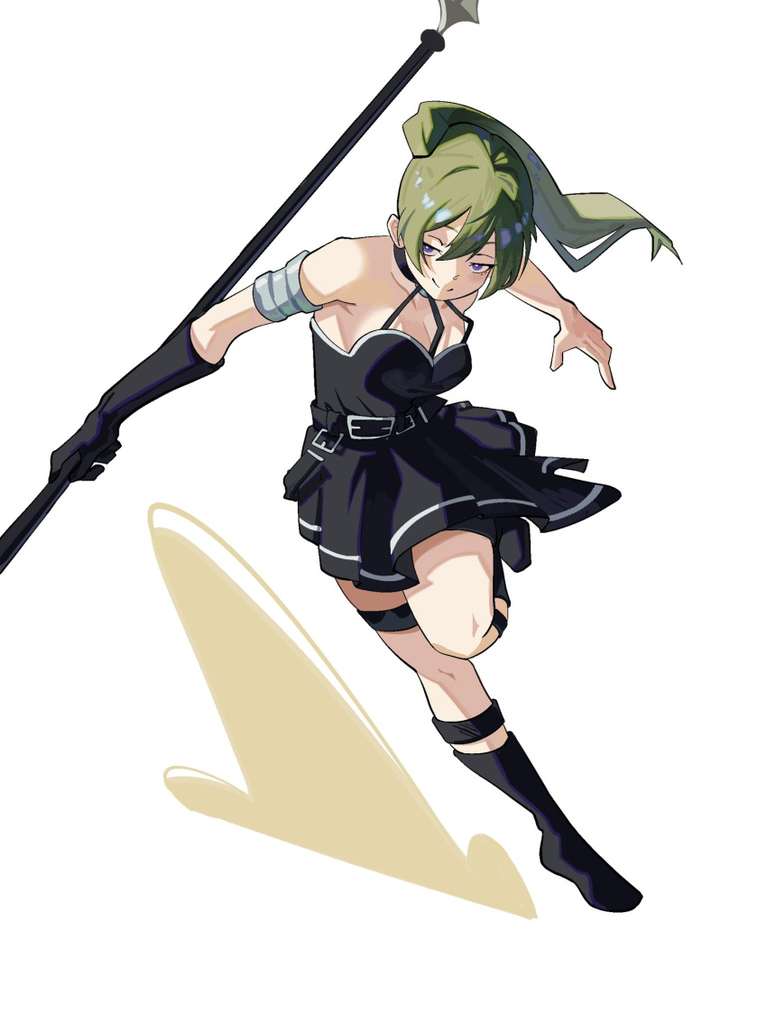 1girl, belt, belt_buckle, black_belt, black_choker, black_dress, black_gloves, buckle