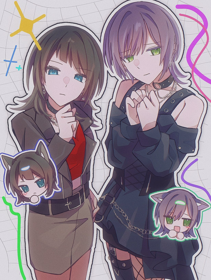 2girls, bang_dream!, bang_dream!_it's_mygo!!!!!, bang_dream!_our_notes, belt, black_belt, black_choker, black_dress