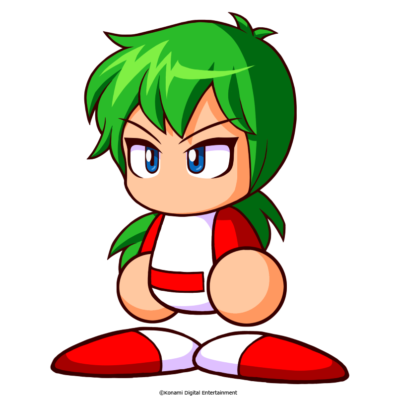 1boy, artist_request, azuma_suguru, baseball_uniform, blue_eyes, commentary_request, copyright_notice, green_hair, jikkyou_powerful_pro_yakyuu, jikkyou_powerful_pro_yakyuu_(style), long_hair, low_ponytail, multicolored_shirt, multicolored_shoes, no_mouth, official_art, ponytail, power_pro-kun_pocket, power_pro-kun_pocket_7, power_pro_appli, rayman_limbs, red_shirt, red_shoes, sanpaku, shirt, shoes, solo, sportswear, two-tone_shoes, white_background, white_shirt, white_shoes