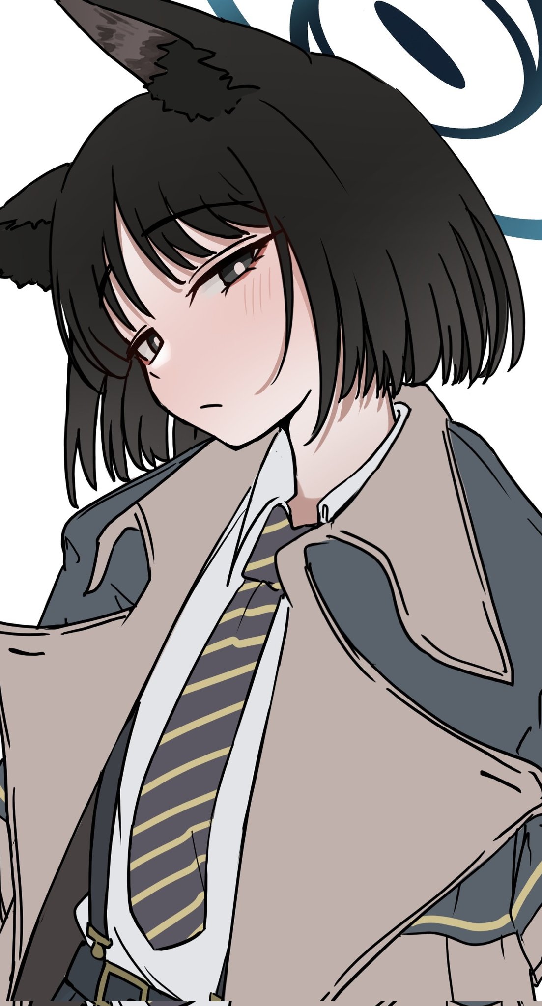 1girl, animal_ears, black_eyes, black_hair, black_necktie, blue_archive, blush, cat_ears