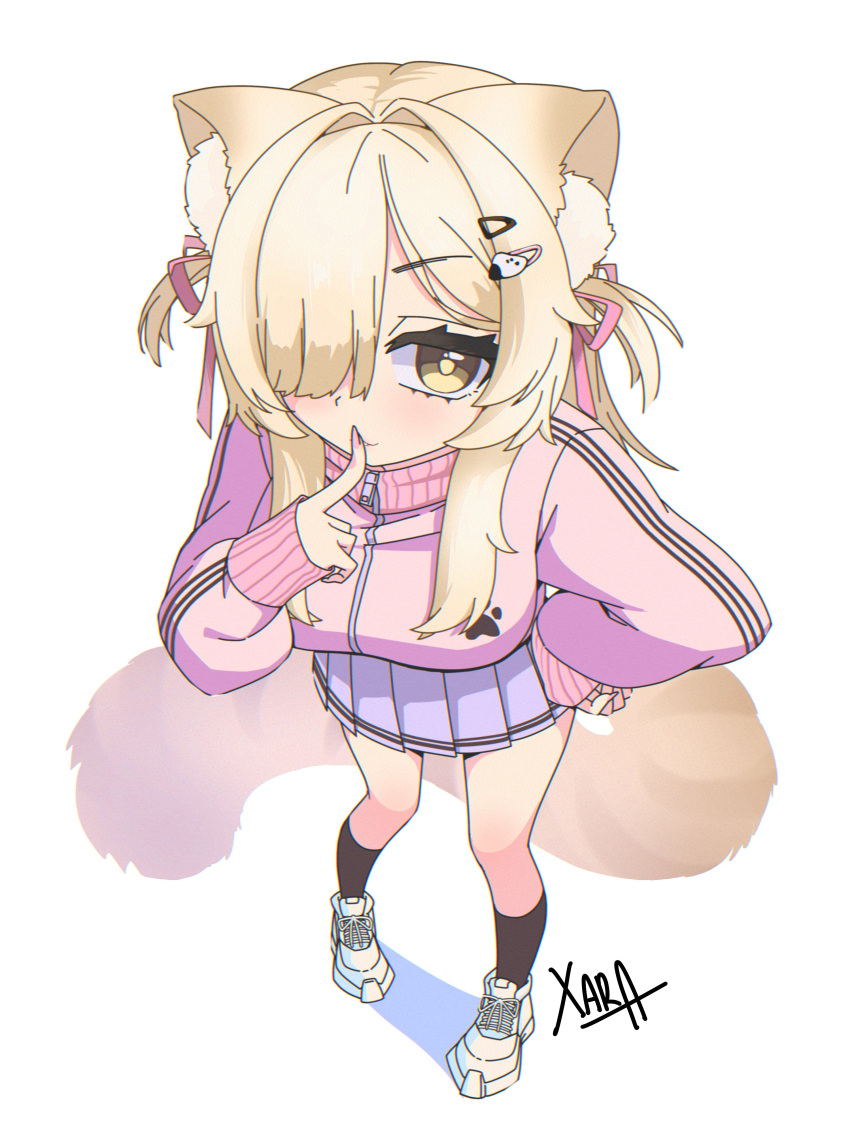 1girl, absurdres, animal_ear_fluff, animal_ears, black_socks, blonde_hair, breasts, cat_ears