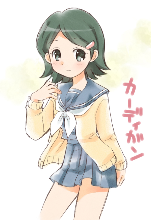 green_hair, inazuma_eleven, inazuma_eleven_(series), kino_aki, school_uniform, serafuku, short_hair, smile